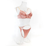 Seamless 2 Pieces Sexy Bra Set Women Satin Lingerie Underwear Patchwork Bras and Thongs Suits Attractive Bilizna Intimate Set