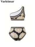 S - XXL Printed Sarong Female Swimsuit High Waist Bikini Women Swimwear Three-pieces Bikini set Bather Bathing Suit Swim V8212