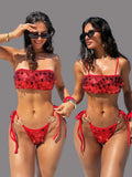 Sexy Shiny Red Sequin Bikinis Sets Women Bandeau Push Up Bra Metal Buckle Thong Swimsuit 2026 Summer Bathing Suit Micro Swimwear