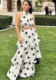 White Polka Dot Two Piece Set For Women Halter Crop Top And Tiered Maxi Skirt Elegant Summer Party Outfit Pure Desire Charm FSW7