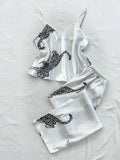 Women Sleepwear Summer Ice Silk Stain Comfortable 2pcs Pajamas Set V Neck Leopard Print Tops and Long Pants Loungewear