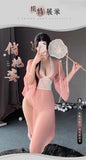 Women Sexy Lingerie Hanfu Dress Cosplay Costume Deep V Erotic See-through Pink Chinese Ancient Style Temptation Dresses