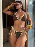 Summer 2026 New Sexy 3 Pieces Suit Swimwear Backless Micro Bikini Set+Dot Skirt Cover Up Beachwear Push Up Bathing Suits Biquini