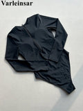 2026 Long Sleeve With Zipper Solid Women Swimwear One Piece Swimsuit Female Padded High Leg Cut Bather Bathing Suit Swim V7752