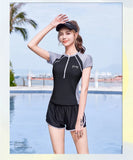 New Short Sleeve High Waist Two Pieces Swimwear Women Swimsuit Hot Spring Surf Bathing Swimming Suit Female Beach Wear