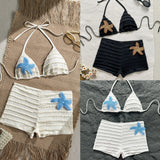 Vintage Two Piece Bikini Set 2026 Women White Black Starfish Ornament Push Up High Waist Swimsuit Holiday Bathing Suit Swimwear