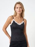 Women Summer Lace Trim Camisoles Sexy Dot Print Slim Fit V Neck Spaghetti Strap Tops
