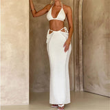 2PCS New Sexy With Top Halter Crochet Knitted Tunic Beach Cover Up Cover-ups Beach Dress Beach Wear Beachwear Female Women K4885