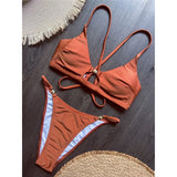 7 Colors New Cross Back Bikini Female Swimsuit Women Swimwear Two-pieces Bikini set High Leg Cut Bather Bathing Suit Swim V8252