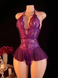 Women's Bodysuit Rose Crotchless Adult Erotic Sexy Lingerie Lace Deep V-neck Temptation Underwear Valentine's Gift