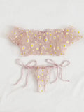 Toucheart Sexy Underwear Lace Lingerie Set For Women Off-Shoulder Small Chest Bralette+Thong Beachwear Transparent Bra Set New