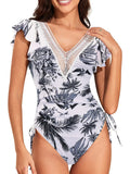 2026 Crochet Drawstring One Piece Swimsuit Women Sexy Ruffle Swimwear Female Solid Bathers Bathing Swimming Swim Suit Beachwear