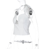 FDYOUI Sexy Hollow Out Corset Tops for Women Halter Backless Bandage Skinny Camisoles Lady White Black Cropped T-shirt Clubwear