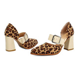 Spring  Autumn New Model Fashion High Heels Nude Shoes Color Blocking Pointed Tip Buckle Leopard Print Sexy Party Women's Shoes