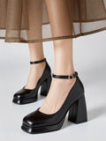 Big Size 32-46 Elegant Gold Metallic Platform High Heels Women Shoes Square Toe Ankle Strap Chunky Heel Party Wedding Pumps