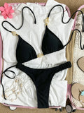 Wrinkled Crinkled Halter Beads Bikini Female Swimsuit Women Swimwear Two-pieces Bikini Set Brazilian Bather Bathing Suit Swim