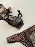 Seamless Leopard printed Bra Set See Through Sexy Lingerie Women Lace Underwear Attractive Intimate Sleepwear