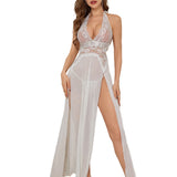 Women Lingerie Chemise Nightdress Lace Split See-Through V-Neck Sleeveless Nightgown Sleepwear Slips Nightie with Thong