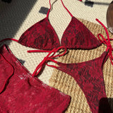 DEKA Micro Thong Bikini Set Sexy Lace Double-Layered 3 Pieces Swimsuit With Sexy Mesh Skirt Women Beach Swimwear