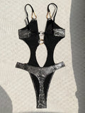 S - XL Snake Skin Deep V Neck One Piece Swimsuit Women Swimwear Female High Cut Out Monokini Backless Bathing Suit Swim Bodysuit