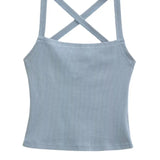 Solid Color Sexy Back-Cross-Strap Tank Top For Women New Summer Slim-Fit Short Outerwear Base Top Pure Desire Casual Style 56ZA