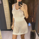 S - XL V Neck Hollow Out Crochet Knitted Tunic Beach Cover Up Cover-ups Beach Dress Mini Beach Wear Beachwear Female Women V7048