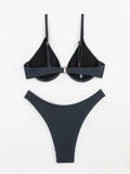 Solid Color Pit Strip Bikini Set for Women Sexy Underwire Push Up 2-piece Swimsuit High Waist Suspender Backless  Bathing Suit