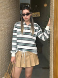 Foridol Burgundy Striped Casual Women T-shirt Summer Loose Polo Shirts Buttons New Female Tops Blouse White Tops Spring Shirt