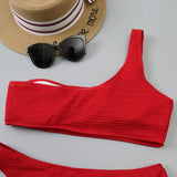 One Shoulder Bikinis 2026 Women Sexy Swimwear Female Brazilian Swimsuit Solid Beachwear Bathers Bathing Swimming Swim Suit