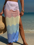 New Colorful Hollow Out Knitted Tunic Beach Cover Up Cover-ups Beach Dress Beach Wear Beachwear Long Skirt Female Women K6588