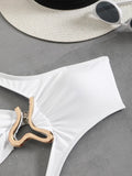 Sexy Black Hollow Out Bikini 2025 Women One Shoulder Metal Designer  Backless Thong One Piece Swimsuit Summer Bathing Suits