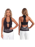 Summer Women Elegant 2 Piece Tops Mesh Sheer Halter Cowl Neck Sleeveless Vest with Buckle Tube Top Going Out Blouse Streetwear