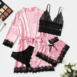 Sexy Women Home Dressing Gown Lingerie Lace Patchwork Satin Robe Set Nightwear Casual Sleepwear Kimono Bathrobe Home Nightdress