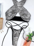 Snake Skin Mini Micro Thong Bikini Women Swimwear Female Swimsuit Two Pieces Bikini Set Halter Wrap Around Bathing Suit Swim