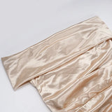 Elegant Satin Solid Color Off-Shoulder Women's Long Dress Sexy High-Waisted Flim Slit Pleated Dress for Lady Party Wedding