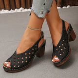 Vinatge Peep Toe Thick Heels Sandals Women Hollow Out Back Strap Rome Sandles Woman Plus Size 43 Lightweight Sandalias Mujer