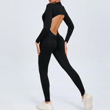 Women Sportwear Yoga Jumpsuit Zip Long Sleeve Back Open Outfit Fitness Tracksuit Tight One-piece Gym Overalls Sports Bodysuit