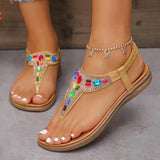 Colorful Crystal Bohemian Sandals Women Summer Anti Slip Clip Toe Beach Sandles Woman Comfy Flat Heel Gladiator Sandalias Mujer