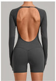 Women's Yoga Jumpsuits Sports Fitness Hip-lifting Long-sleeved Backless Running Training Workout Gym Shorts One-piece Bodysuits