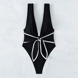 Sexy Knotted Deep V Backless Monokini One Piece Swimsuit Women Swimwear Female Padded High Cut Bather Bathing Suit Swim V3487