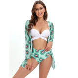 5 Colors Sexy 3-piece Bikini Set Women Push Up High Waist Plant Print Swimwear Swimsuit Bikinis Set Bathing Suit Bikini Cover Up