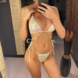 Diamond Rhinestones PU Faux Leather Bikini Female Swimsuit Women Swimwear Two-pieces Bikini Set Bather Bathing Suit Swim V5131