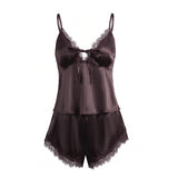 2026 Summer Women Pajama Sets Lace Trim Satin Babydoll Camisole Tops and Shorts Sets Lounge Sleepwear