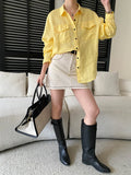 Women White Linen Blend Button Down Shirt Turn Down Collar Chest Pocket Loose Fit Blouse For Summer And Vacation Outfit KY7U