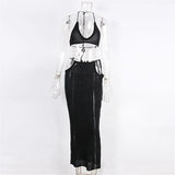 2PCS New Sexy With Top Halter Crochet Knitted Tunic Beach Cover Up Cover-ups Beach Dress Beach Wear Beachwear Female Women K4885