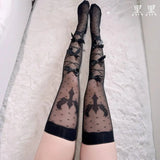 Summer New Anime Bow Long Tube Silk Socks Kawaii Cute Pantyhose Long Tube Personalized Female Mesh Lace Sheer Korean CPYH