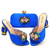 Doershownew Italian blue Shoes And Bag Sets For Evening Party With Stones Italian Leather Handbags Match Bags! HSD1-35