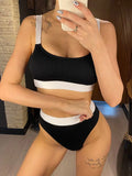 New Sexy Ribbed Splicing Female Swimsuit High Waist Bikini Women Swimwear Two-pieces Bikini Set Bather Bathing Suit Swim V2329