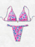 Blue Floral Print 2 Piece Micro Bikini Set for Women 2025 New Push Up Bra Thong Swimsuit Beach Bathing Suit Holiday Swimwear