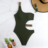 2026 One Shoulder Swimsuit One Piece Sexy Solid Swimwear Women Bandage Bathers Bathing Swimming Swim Suit Beachwear Summer